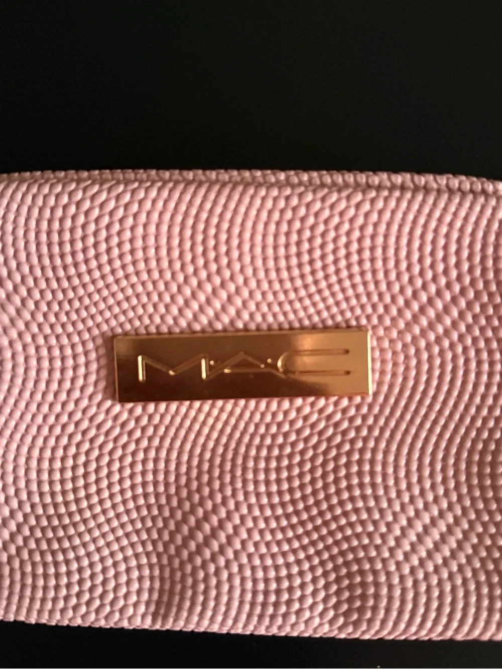 MAC Cosmetics Blush Pink Textured Wristlet Pouch with Gold Logo